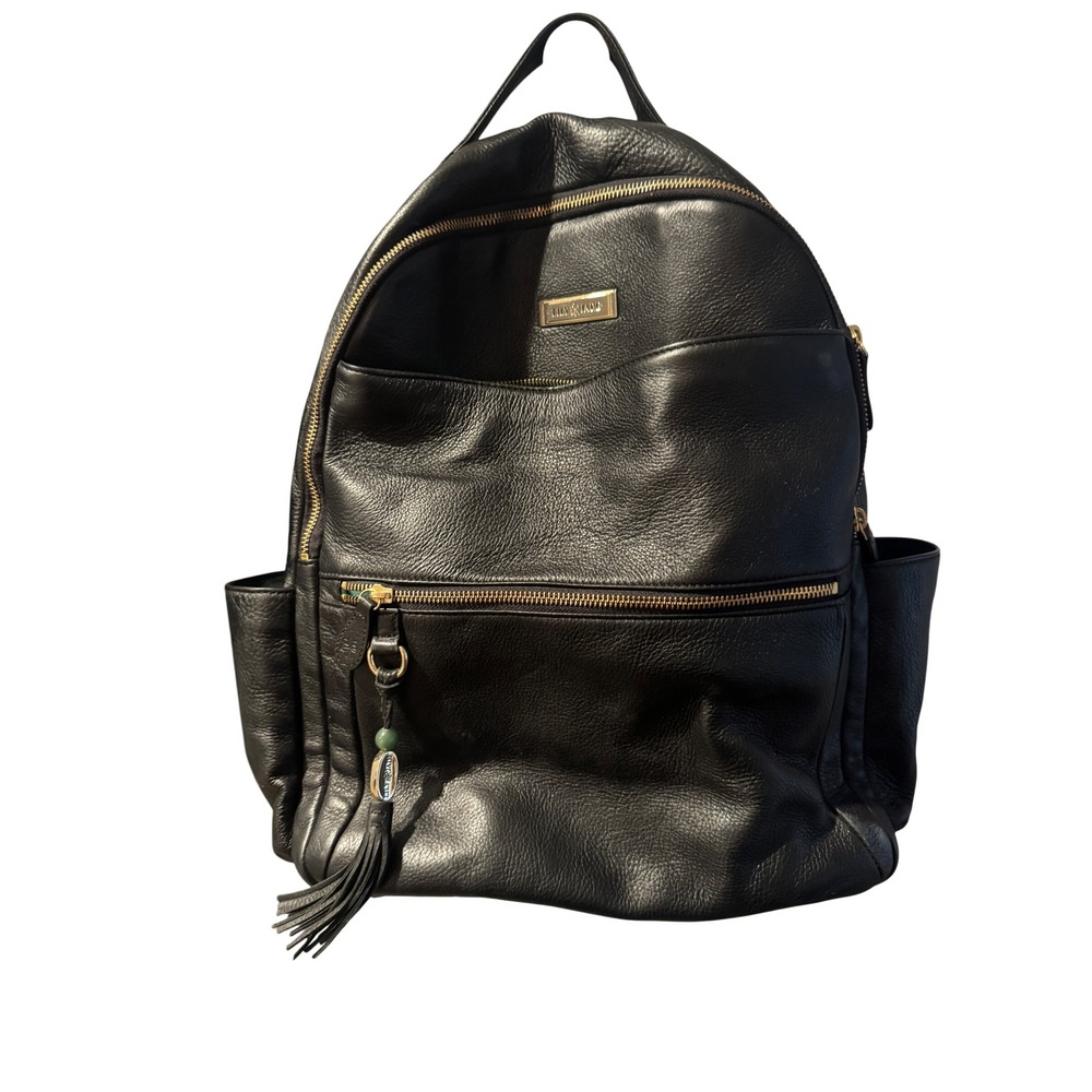 Lily Jade Elizabeth Black Pebbled Leather Diaper Bag Backpack Gold Hardware